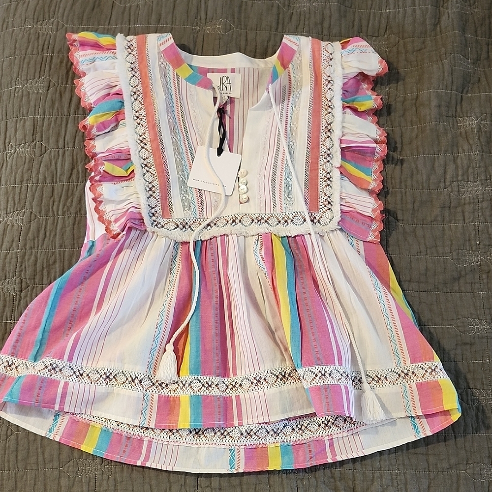 Colorful Striped Ruffle Blouse